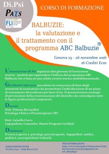 Corso Balbuzie Genova 25 e 26 novembre 2016